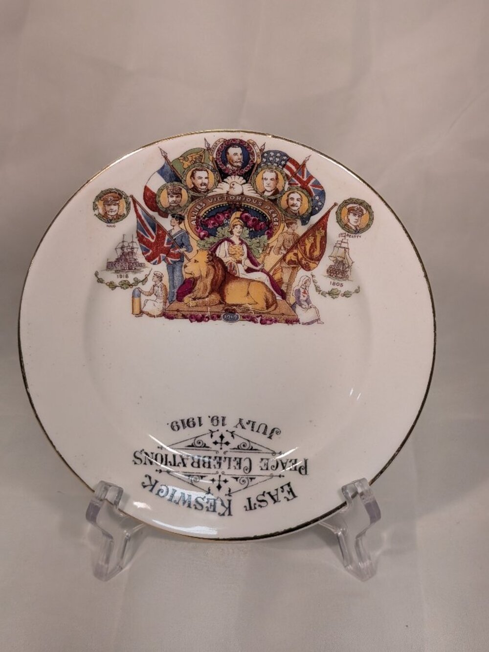 Vintage 1919 East Keswick Peace Celebrations Commemorative Ceramic Plate – WWI P